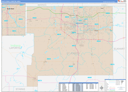 South Bend Metro Area Wall Map Color Cast Style 2024